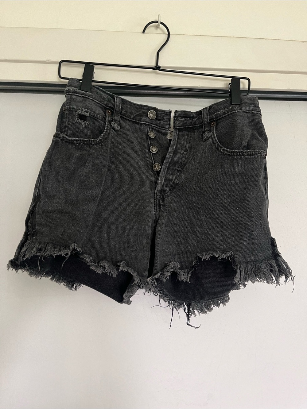 We the Free High-Rise Distressed Denim Shorts in Washed Black